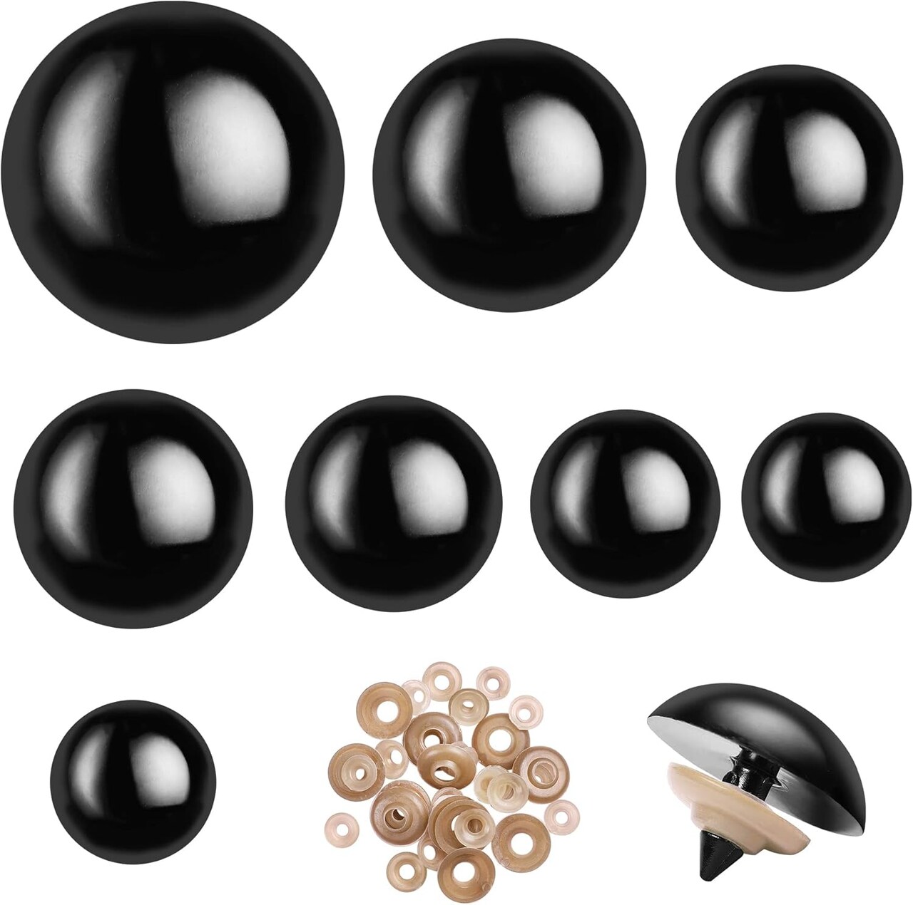 80PCS Large Safety Eyes for Amigurumi, 10mm-30mm Black Plastic Eyes with Washers for Crochet Dolls, Stuffed Animals, Puppets & DIY Crafts